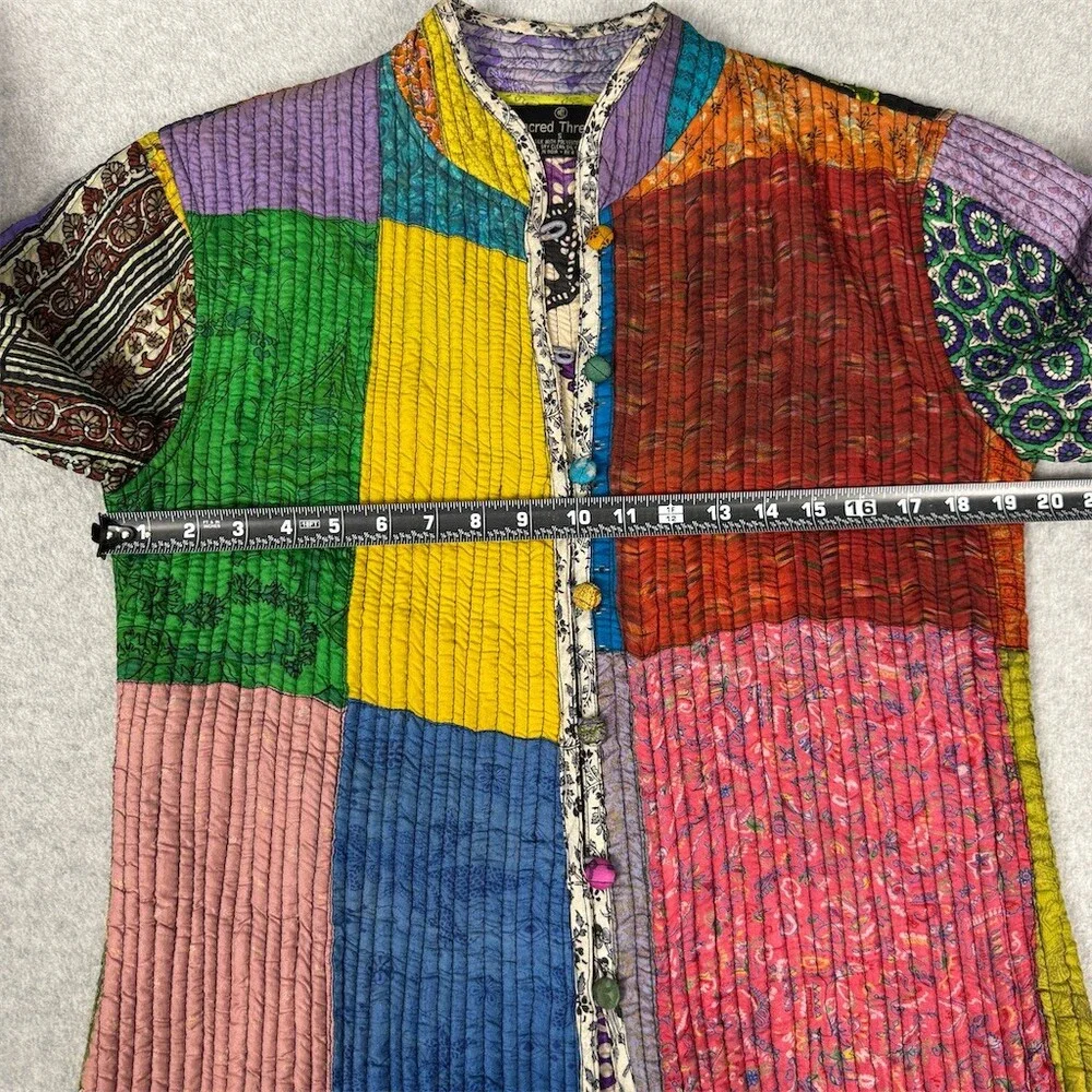 Sacred Threads Womens Silk Patchwork Quilted Jacket Size S Mandarin Collar Boho - Picture 9 of 16